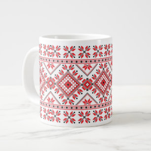 Festive Red Black Fair Isle Snowflake Art Motif Jumbo Mugg