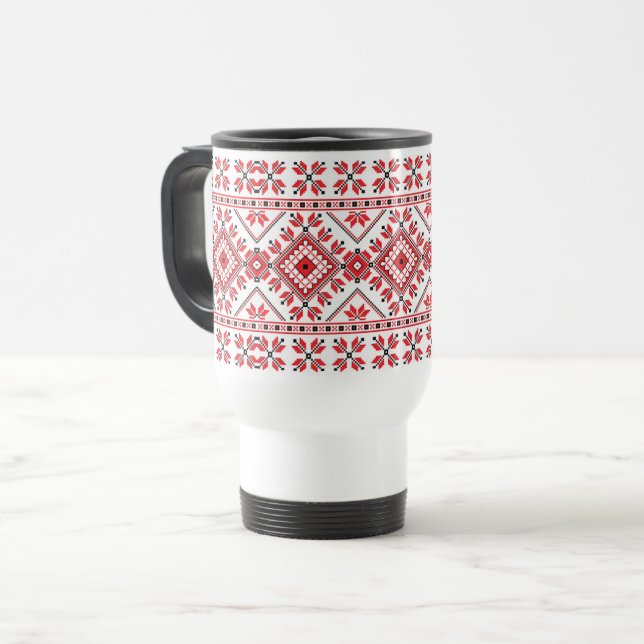 Festive Red Black Fair Isle Snowflake Art Motif Resemugg (Framsida vänster)