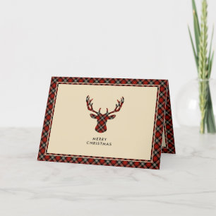 Festive Red & Black Play Tartan Stag Helgkort