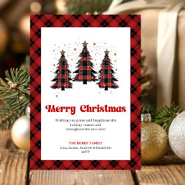 Festive Red Black Tartan Holiday Greeting Card Julkort