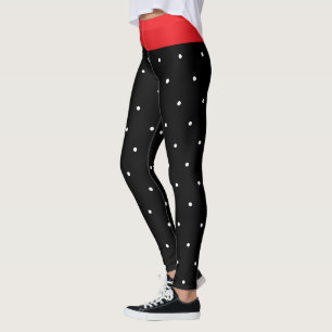 Festive Red Black White Polka dots Leggings