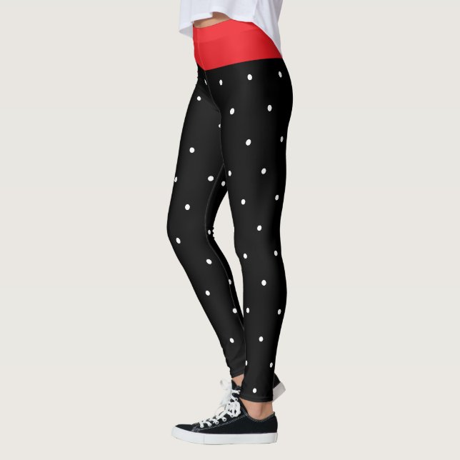 Festive Red Black White Polka dots Leggings (Vänster)