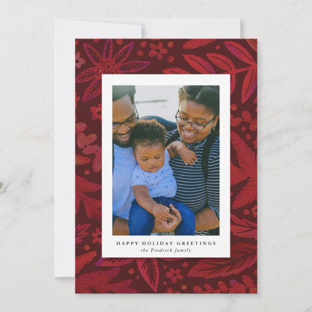 Festive Red Botanical Helgdag Photo Card (Framsida)