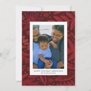 Festive Red Botanical Helgdag Photo Card