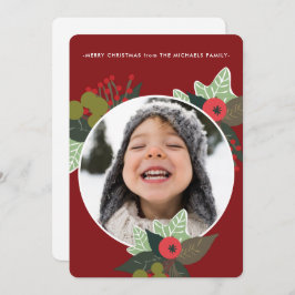 Festive Red Botanicle Photo jul Julkort