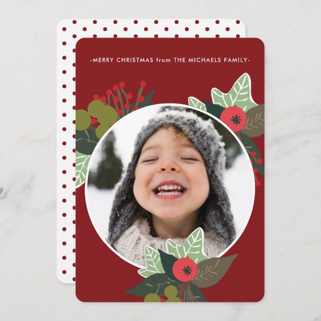 Festive Red Botanicle Photo jul Julkort (Fram/baksida)