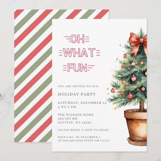 Festive Red Bow Christmas Tree Party Julkort (Fram/baksida)