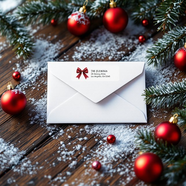 Festive Red Bow-jul Returadress Etikett (Festive Red Bow Christmas Label)