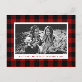 Festive Red Buffalo Play Single Photo jul Vykort