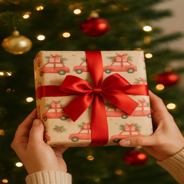 Festive Red Car | Helgdag Design för julklappar Presentpapper (Skapare uppladdad)