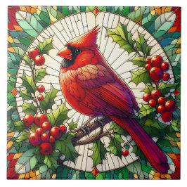 Festive Red Cardinal Stached Glass Art Kakelplatta