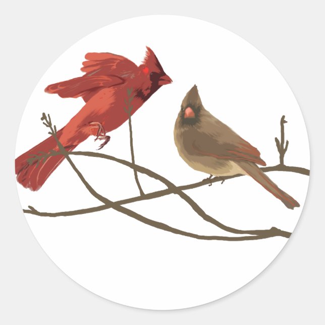 Festive Red Cardinals Runt Klistermärke (Framsida)