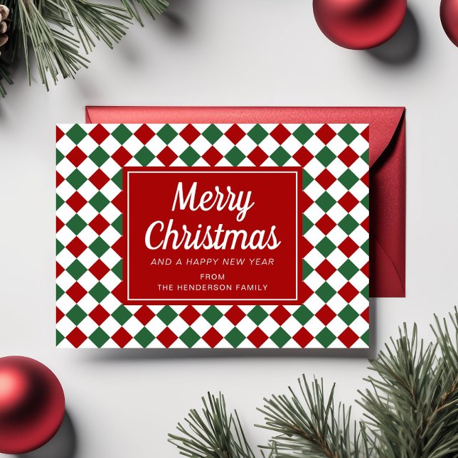Festive Red Checked Photo jul Julkort (Festive Red Checked Photo Christmas Holiday Card)