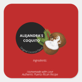 Festive Red Coconut Coquito Flaska Label Sticker Fyrkantigt Klistermärke