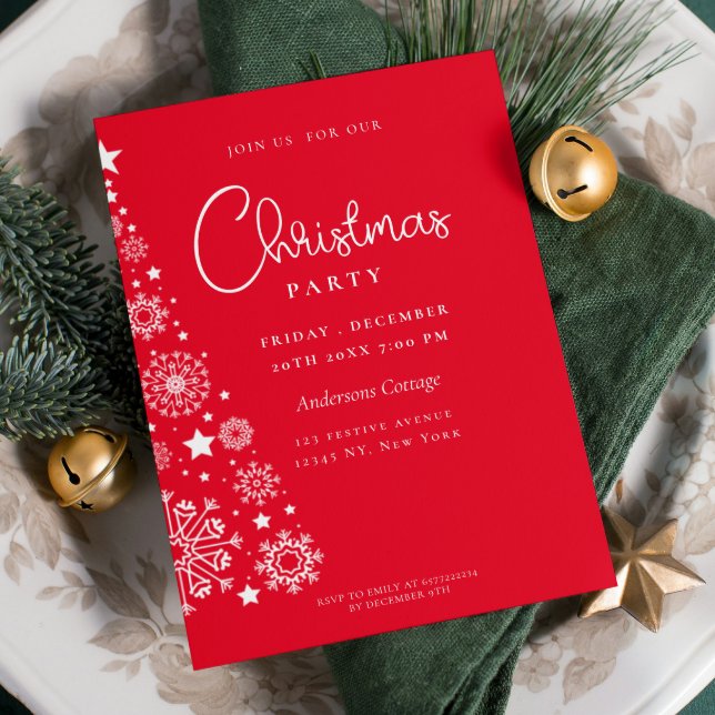 Festive Red Corporate christmas party Inbjudningar (Unique Festive bold Red Christmas tree Party Invitation )