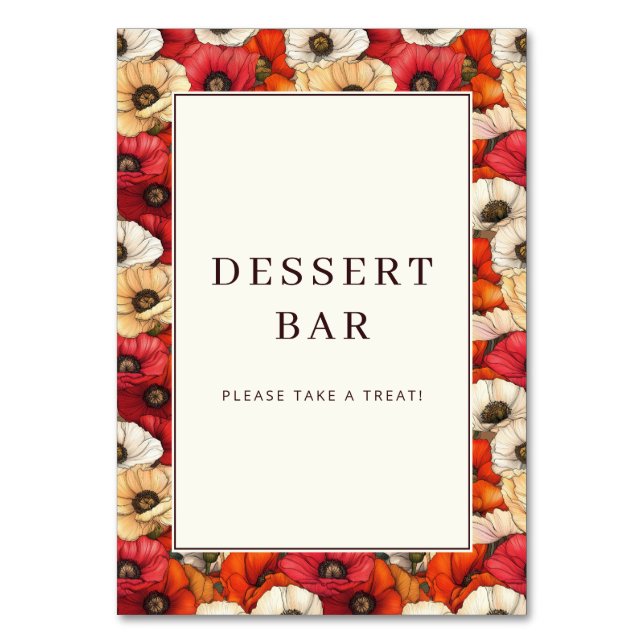 Festive Red Floral Dessert Bar Sign Bordsnummer (Framsidan)