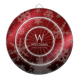 Festive Red Foil Snöflingor Monogram Namn Darttavla