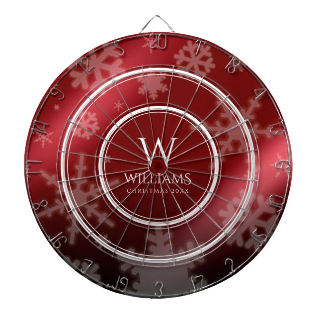 Festive Red Foil Snöflingor Monogram Namn Darttavla (Framsidan)