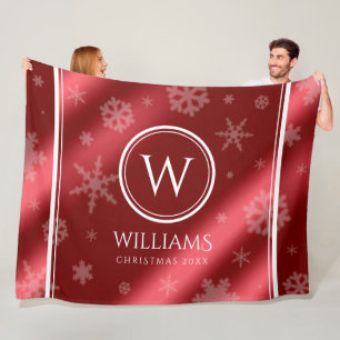 Festive Red Foil Snöflingor Monogram Namn Fleecefilt