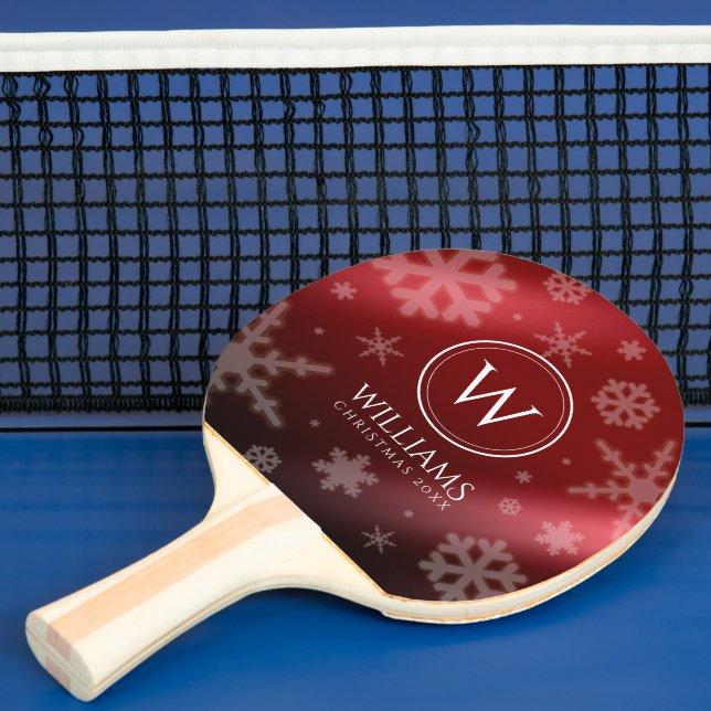 Festive Red Foil Snöflingor Monogram Namn Pingisracket (Insitu)