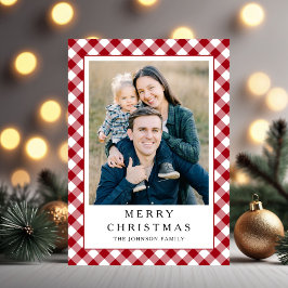 Festive Red Gingham Photo Christmas Julkort