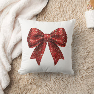 Festive Red Glitter Coquette Bow Kudde