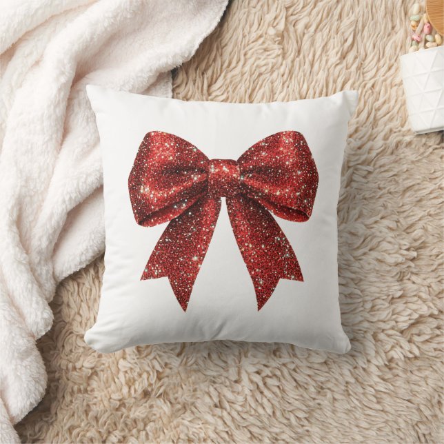 Festive Red Glitter Coquette Bow Kudde (Filt)