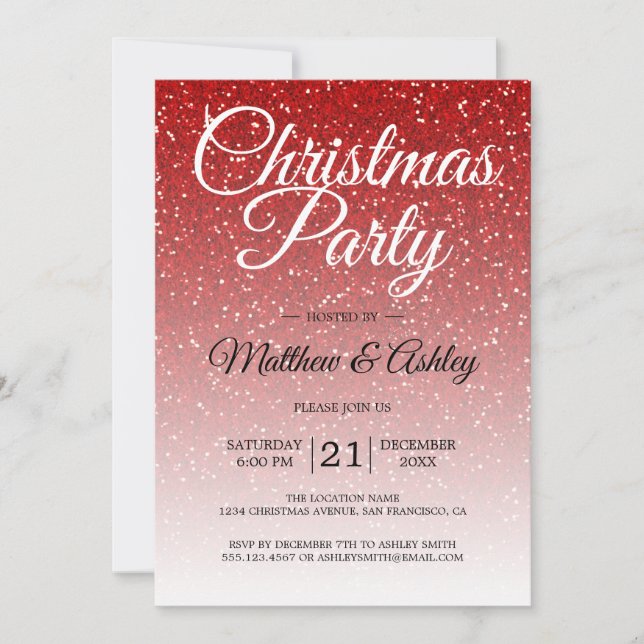Festive Red Glitter Ombre jul Party Inbjudningar (Framsida)