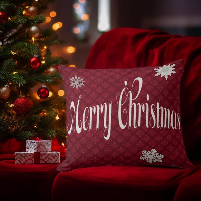 Festive Red God jul, som är ett uttryck för dekora Kudde (Festive Merry Christmas Embellished Font Script Decorative Pillow)
