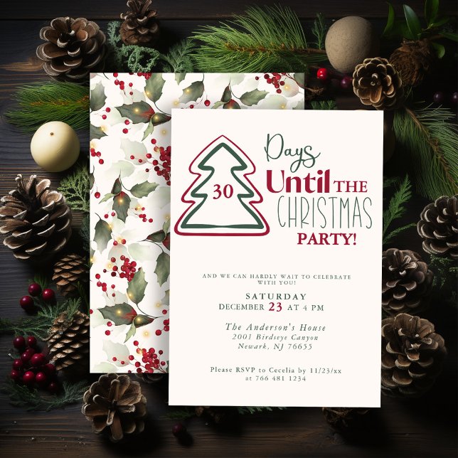 Festive Red Green Gold Christmas Party Invitation Julkort (Skapare uppladdad)