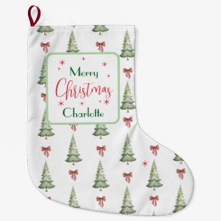 Festive Red Green Merry Christmas Name Stocking Stor Julstrumpa