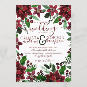 Festive Red Grönt Blommigt Ivy Watercolor Bröllop Inbjudningar