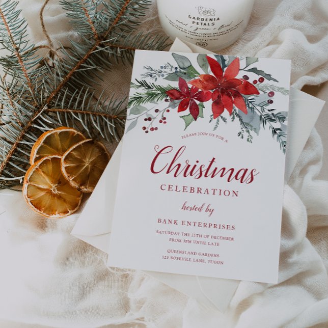 Festive Red & Grönt Blommigt jul Party Inbjudningar (Skapare uppladdad)
