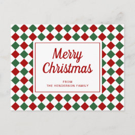 Festive Red Grönt Check God jul Vykort