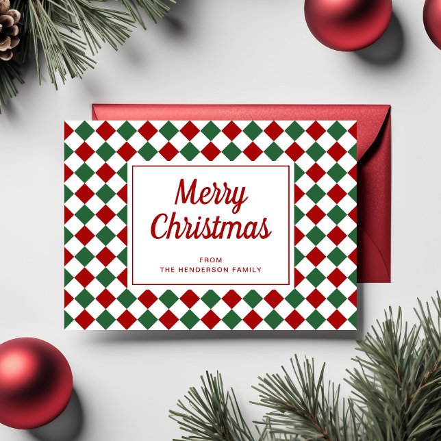 Festive Red Grönt Checked God jul Julkort (Festive Red Green Checked Merry Christmas Holiday Card)