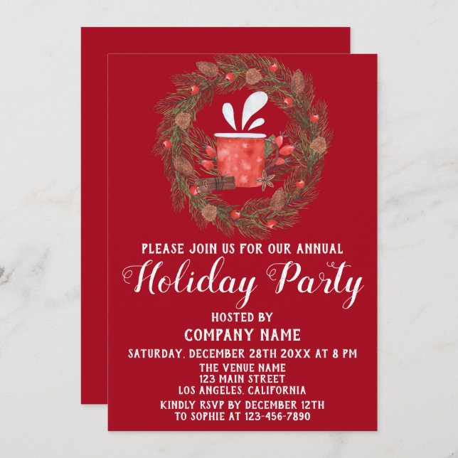 Festive Red Grönt Company Julfest jul Inbjudningar (Fram/baksida)