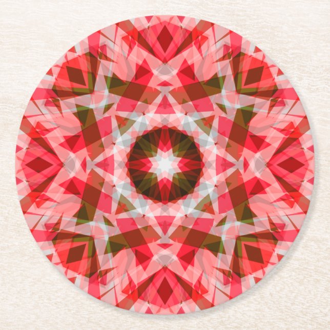 Festive Red Grönt Geometric Mysigt julstjärna Underlägg Papper Rund (Framsidan)