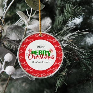 Festive Red Grönt God jul Round Ornament