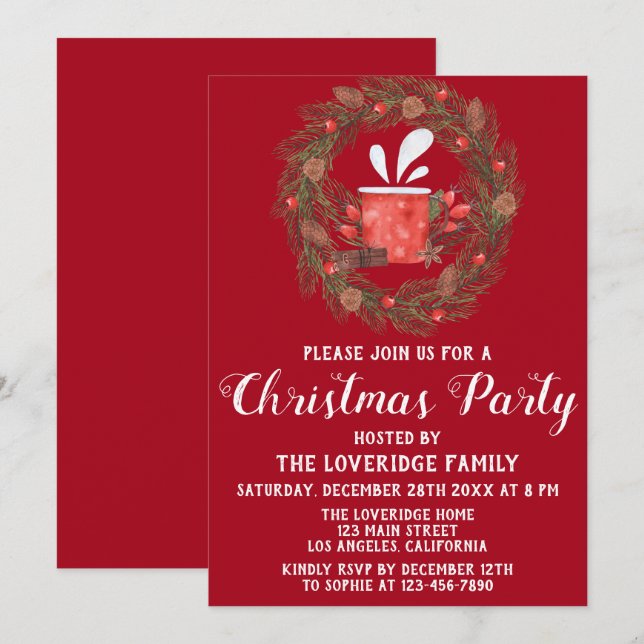 Festive Red & Grönt, Helgdag jul Party Inbjudningar (Fram/baksida)
