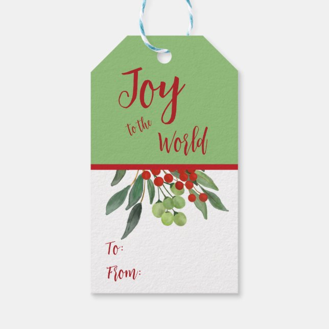 Festive Red Grönt Holly Berry Joy jul Presentetikett (Baksidan)