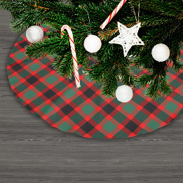 Festive Red Grönt Julplagt Mönster Julgransmatta Borstad Polyester