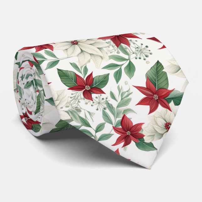 Festive Red & Grönt Poinsettia Helgdag Tie Slips (Rullad)