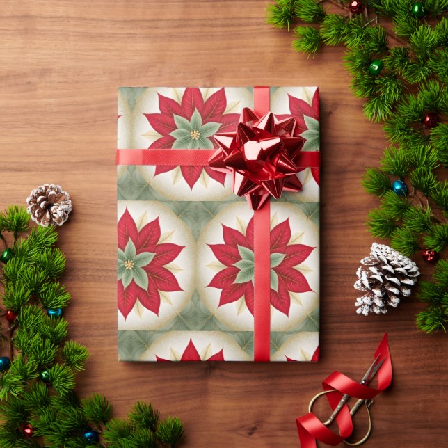 Festive Red Grönt Poinsettia Presentpapper (Julgåva)