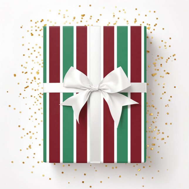 Festive Red Grönt Rand jul Presentpapper (Festive Red Green Stripes Christmas Wrapping Paper)