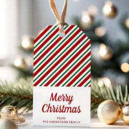 Festive Red Grönt Stripe-jul Presentetikett