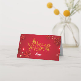 Festive Red & Guld Folded Place Card (anpassa) Placeringskort