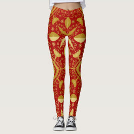 Festive Red & Guld jul Leggings