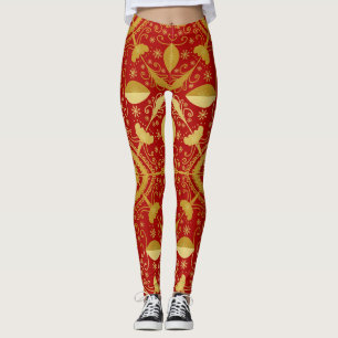 Festive Red & Guld jul Leggings
