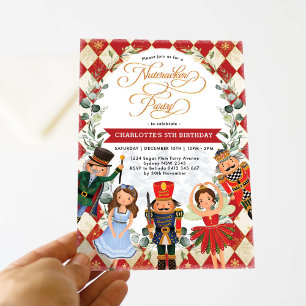Festive Red Guld Nutcracker Party Inbjudningar