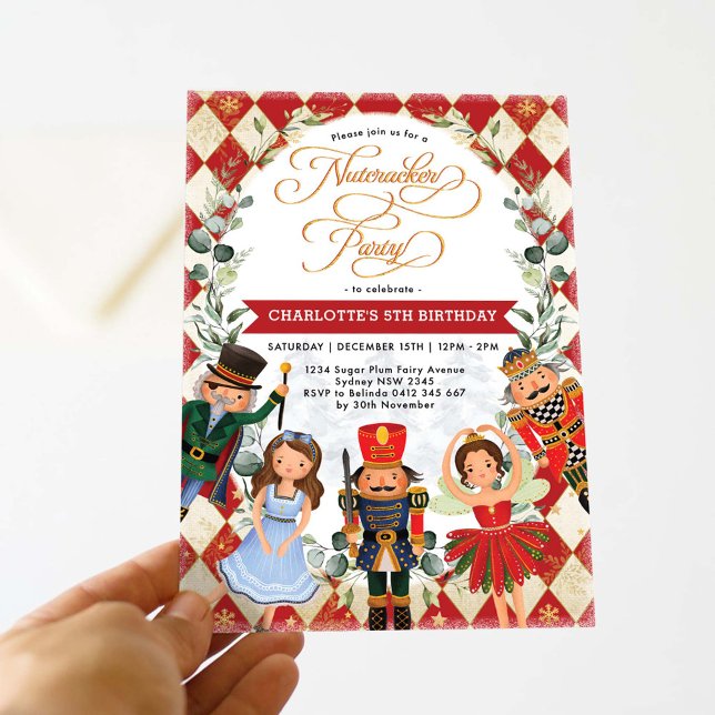 Festive Red Guld Nutcracker Party Inbjudningar (Skapare uppladdad)